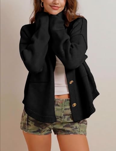 Image of hathne Cardigan Sweaters for Women Trendy Oversized Open Front Button Short Cardigan Jackets Fall Winter