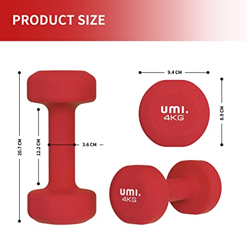 [Amazonブランド] Umi.(ウミ) ダンベル 4kg 2個セット 筋トレ ダンベル 哑铃 ウエイト カラー ダンベル 鉄アレイ dumbbell (レッド) 3枚目