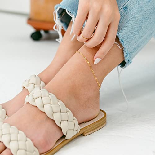 Foyjoey Dainty Ankle Bracelets For Women 18K Gold Plated Satellite Beaded Herringbone Chain Anklets Simple Lip Ball Chain Anklet Bracelet Minimalist Summer Beach Foot Jewelry Gifts For Girls #TOP5