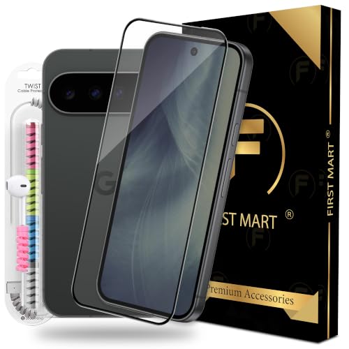 Image of FIRST MART Tempered Glass for Google Pixel 11, 9H 0.3 mm Full-Glue Screen Protector with Cable Protector, 3D Edge-to-Edge, HD Clear, Case-Friendly, Black, Pack of 1