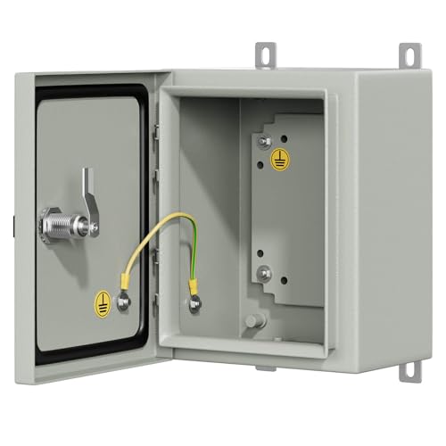 KWONONG Metal Enclosure, IP65 Waterproof Electrical Box for Indoor and Outdoor Projects, Includes Mounting Plate and Wall Bracket 250×200×150mm (10