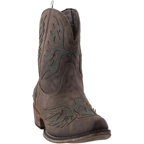 Image of ROPER Womens Amelia Tooled Inlay Snip Toe Casual Boots Ankle Low Heel 1-2 inch - Brown