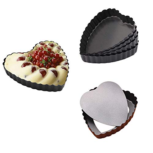Heart Shaped Mini Tart Pan Set of 6 Quiche Pan with Removable Bottom Mini Pie Pans Cake Pan 4 inch Nonstick