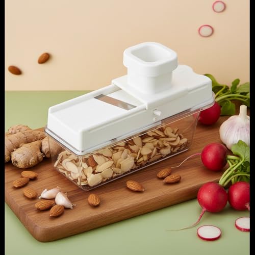 Image of Vegetable Chopper & Slicer with Container | Manual Mandoline Cutter for Potato, Onion, Carrot, Cucumber | Multipurpose Kitchen Tool for Fast Cutting & Slicing