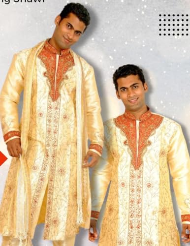 Gold Men Silk Sherwani Plus Sizes up to 7XL 3 Piece Indian Bollywood wedding Wear2
