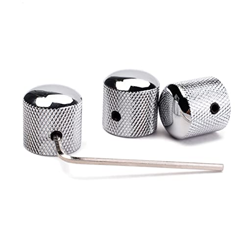OUNONA 4pcs Bass Guitar Volume Knobs Chrome Metal Guitar Knobs for Strat Replacement Spanner