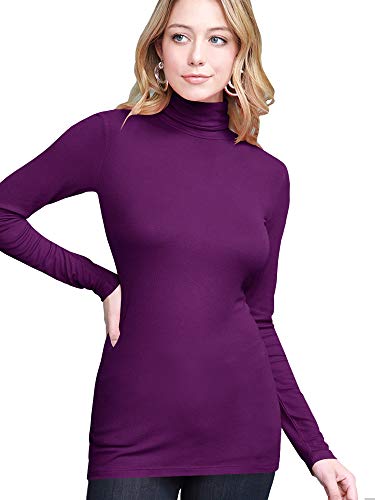 Image of Lock and Love Women's Turtleneck Top Lightweight Long Sleeve Slim Fit Pullover, Soft Rayon Stretch Layering Basic, S-3XL