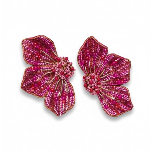 Image of SANJOYA by EVERSTYLISH Embroidered Stud Earrings for Women | Floral Sequin & Beaded Statement Earrings | Ethnic Jewelry for Weddings & Festive Occasions