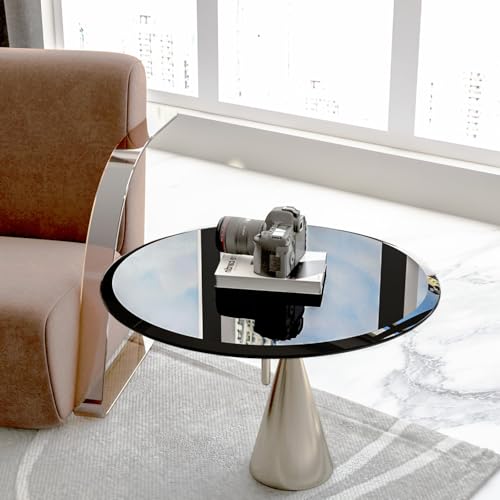 Image of Tempered Glass Round Table Top 24 Inch Diameter, 1 /2 inch Thick, Heavy-Duty Safety Glass Circle for Dining Table, Desk, Patio Base Replacement-Black