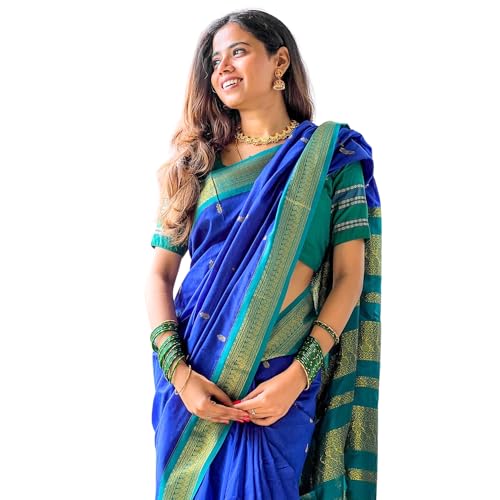Image of DHIHA Gadwal Cotton Saree for Women | Pure Kalyani Cotton Saree with Zari Border Tassels & Blouse | Kanjivaram Linen Silk | Handloom Weave