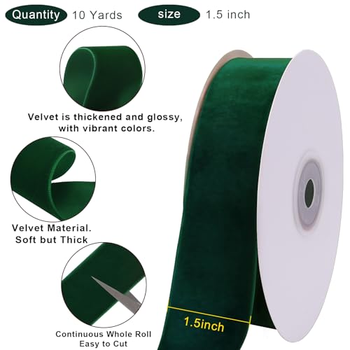 Image of Tsorode 10 Yards Black Velvet Ribbon 1 Inch for Christmas Tree,Velvet Christmas Ribbon for Gift Wrapping Crafts Bow Wreath Holiday Decorations (Dark Green, 1 1 /2 inch-10 Yard)