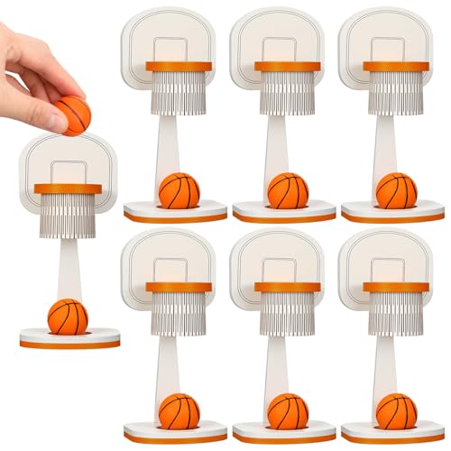 Tasdurian 6 Pcs Basketball Party Table Decorations Sports Cake Topper Mini Wooden Basketball Hoop Centerpieces with Mini Ball for Birthday Baby Shower Party Supplies