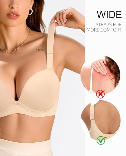 Upushall Push Up Padded Bras for Women Adds-2-Cups Plunge Nude - image 3