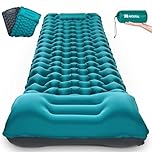 AKSOUL Camping Sleeping Pad with Pillow: Extra Thick 3.9 inch Ultralight Self Inflating Air Mat, Compact Lightweight Inflatable Sleep Mattress for Backpacking, Camp, Hiking, Peacock Blue
