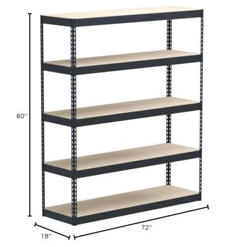 MonsterRax Modular Garage Shelving - 5 Tier Storage Shelves, Tall Metal Rack Shelves for Storage, Heavy Duty Steel Shelf Organizer for Garage, Or Kitchen Pantry 60" x 18" x 72" - Thumbnail 2