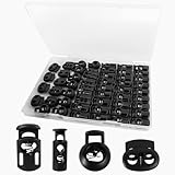 Quadafy 60 Pack 4 Sizes Plastic Cord Lock, Spring Toggle Stopper With, Draw String Clip, For Drawstrings, Shoelaces, Paracord, Hoodie Cord Clips, Sweatpants And More