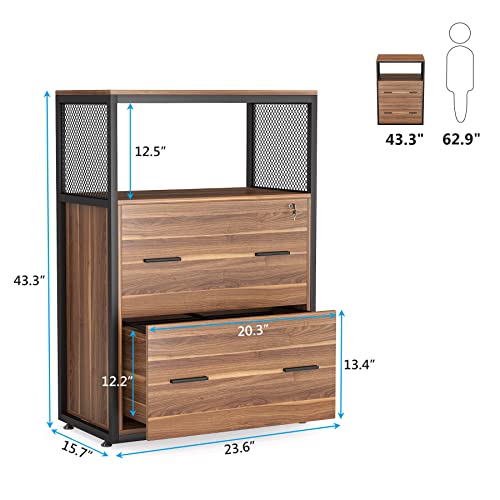Tribesigns Way To Origin 2 Drawer File Cabinet With Lock, Large Lateral Filing Cabinet For Letter/Legal / A4 Size, Wood Printer Stand With Open Storage Shelves For Homeoffice (Brown) #TOP1