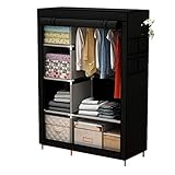 YAYI Armario de Lona Armario Portátil de Almacenamiento de Ropa con 6 Estantes y Rieles Colgantes Negro