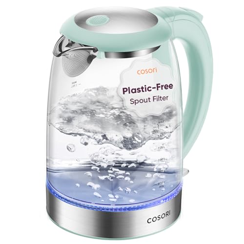 Image of Cosori Electric Kettle, No Plastic Filter & Spout, Tea Kettle & Hot Water Boiler For Coffee & Tea, Water Heater & Teapot, Automatic Shut Off, Borosilicate glass, Green, 1.7L/1500W