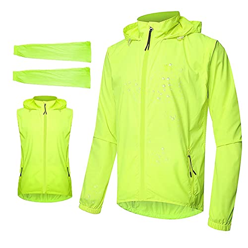 Chaqueta para Hombres para Hombres, Chaleco De Ciclismo Transpirable Impermeable 2-En-1 con Mangas Extraíbles De Protección UV Bicicleta con Chaqueta De Lluvia con Capucha,M Cover