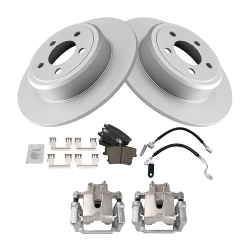 Image of TRQ Rear Brake Pad and Rotor Set Ceramic Coated Rotors Calipers Compatible with 2005-2018 Chrysler 300 2010-2015 Dodge Challenger 2006-2016 Charger 2005-2008 Magnum