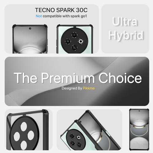 Image of Pikkme Crystal Clear Transparent Back Cover | Ultra Hyrbid | Full Camera Protection | Raised Edge | Bumper Case for Tecno Spark 30C (Black)