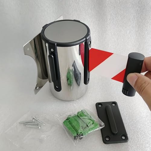 CAIFEXUE Red 2/3/5/10M Retractable Belt Barrier, Wall Mount Safety Cordon Barrier, with Stainless Steel Housing and Mounting Accessories/B/5M(16.4Ft)