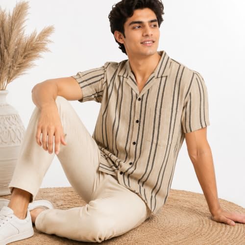 Image of Men's Jute Cotton Half Sleeve Shirt for Man |Lightweight & Breathable Casual Summer Wear | Crochet Shirt for Men, Shirts for Men Stylish, Mens Casual Shirts