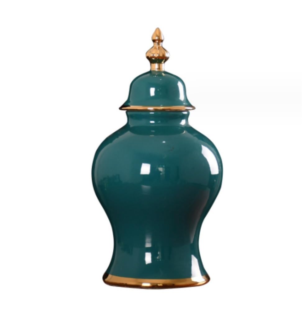Wazon na imbir, porcelanowy słoik na imbir, dekoracyjny słoik do przechowywania z pokrywką, doniczka na kwiaty, wazon na słoik do przechowywania, dekoracyjny ceramiczny wazon (26 * 48 cm) (zielon