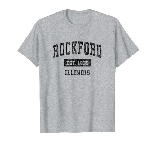Rockford Illinois IL Vintage Deportes Diseño Negro Camiseta