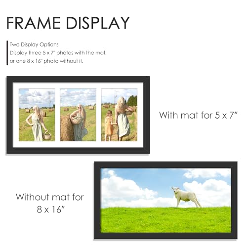 Image of DUENPY 2-Pack 8x16 Collage Picture Frames, 5x7 Collage Picture Frame Displays Three 5x7 inch Photos, or 8x16 (Without Mat) for Available Horizontal Wall Mounting Display and Vertical, Black