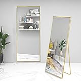 Beauty4U Full Length Mirror Floor Mirror Hanging Standing or Leaning, Bedroom Mirror Wall-Mounted Mirror with Gold Aluminum Alloy Frame, 59' x 16'