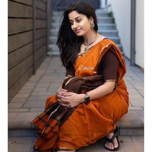 Image of Original Maheswari Cotton Silk Saree for Women | Kanjivaram Pure Silk Cotton Sari with Blouse | Zari Work | Tassels | Handloom Weave