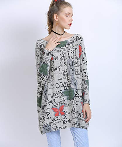 Medeshe Women's Graffiti Art Print Knitted Sweater Casual Plus Fashion Pullovers (Maple Leaf Grey, One Size) #TOP3