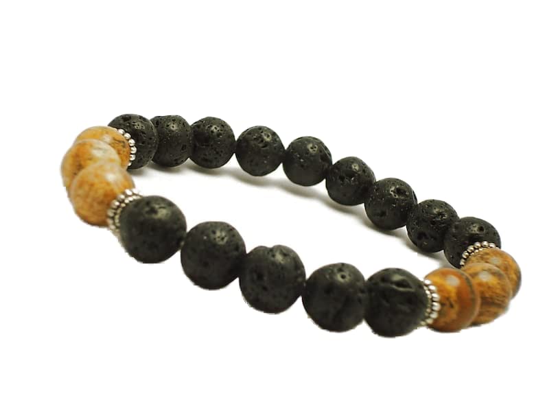 Bracelet de chance en jaspe brun et lave noire, un cadeau de méditation idéal