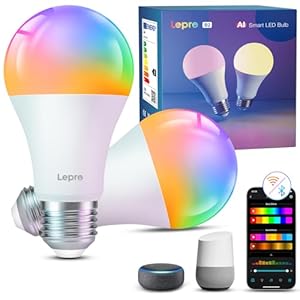 Lepro B2 AI Smart Bulb E27, 1100LM Music Sync Bluetooth & WiFi Bulb, Voice Control Screw Light Bulbs, AI Lighting Design Assistant, Colour Changing Bulb, Work with Alexa & Google Assistant, 2 Packs