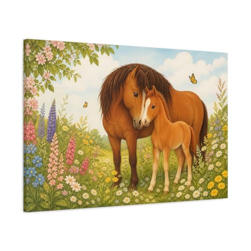 Déco mare and foal canvas wall art vintage horizontal pour grand mur