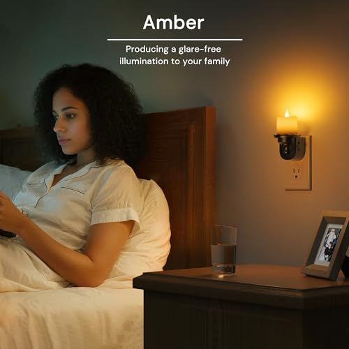Image of L LOHAS LED Flameless Candle Night Light, Flicker Night Lights Plug in | 2 Pack, Amber Candle Nightlight with Light Sensor, 0-100LM Dimmable LED Flickering Nightlights for Kids Hallway Bathroom