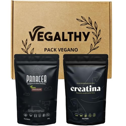 VEGALTHY Panacea Vegan Chocolate 350 g Creatina 250 g Paleobull Suplemento vegano para massa muscular e energia, sem glúten, sem açúcar adicionado, 100% natural