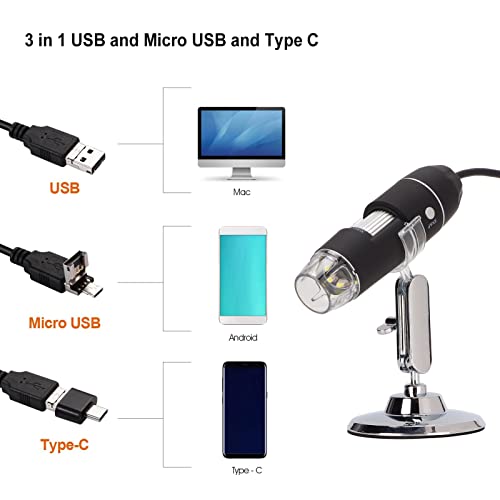 Image of Handheld Digital Microscope, 50X to 1000X USB HD Inspection Camera with OTG Function, 8 Adjustable Lights, Simple , for Facial Skin Scalp