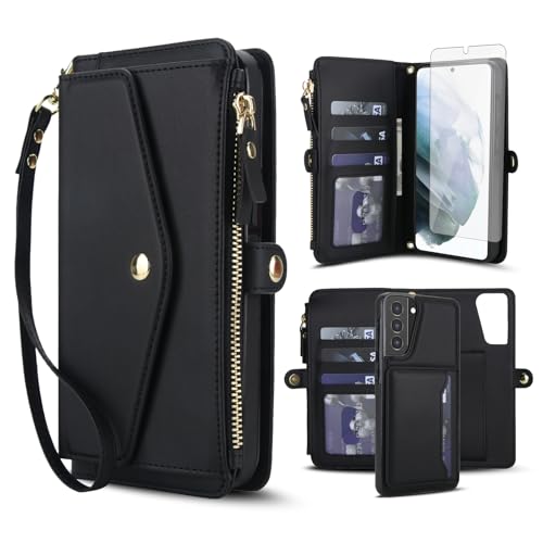 Coque Samsung S21 5G blindée RFID et MagSafe avec portefeuille à fermeture éclair