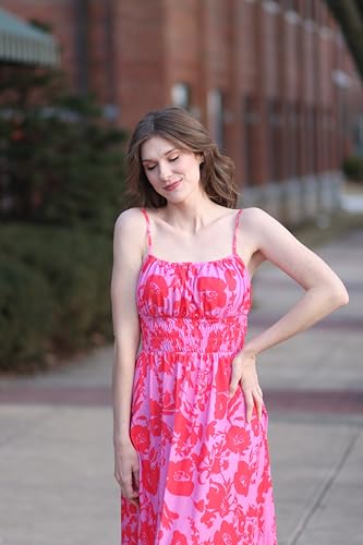 Image of GRACE KARIN Summer Dresses for Women 2026 Vacation,Smocked Floral Maxi Dress,Boho Beach Sundress with Pocket Fashion Clothing