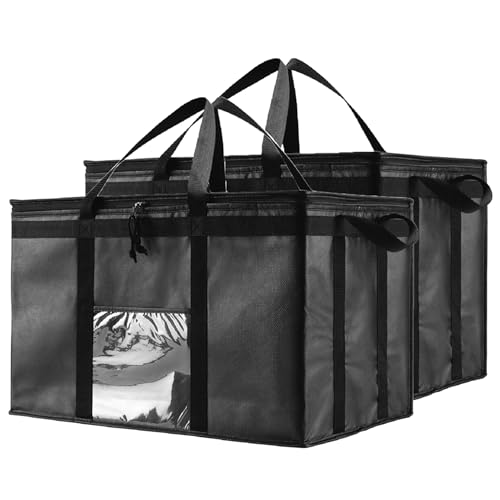 NZ Home Sac Isotherme (38L, XL Plus, lot de 2) pour la livraison de nourriture et l'épicerie avec dessus zippé, noir