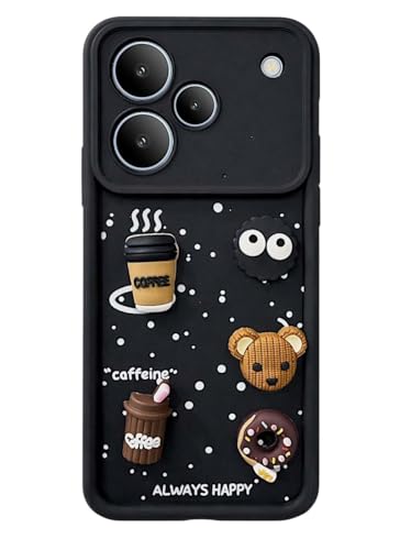 Image of Bintage Cute Fun Taddy| 3D Ball Bear| Donut| Coffee Rubber Case Full Body & Camera Protection Back Cover Compatible for Realme P4 5G ((6.77 inch) - Black
