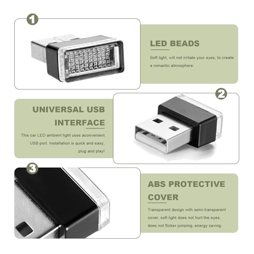 Lámpara LED ambiental interior para auto, 4 piezas USB miniatura 3