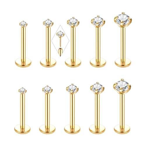 Image of Oveta Threadless Nose Stud Stainless Steel 20G 18G 16G Threadless Flat Back Tragus Earrings Labret Medusa Monroe Ashely Lip Piercing Jewerly Gold