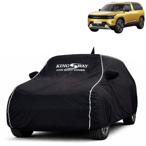 Image of KINGSWAY Super Waterproof Car Cover Only with Tata Sierra (Year 2025 Onwards - All Model) | Mirror and Antenna Pockets | All Weather Car Body Cover with Silver Piping | Black