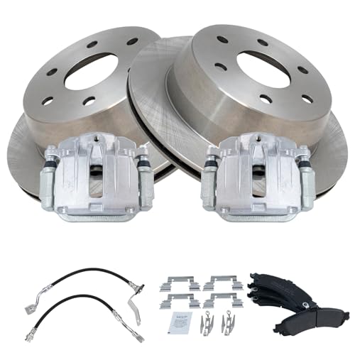 Image of TRQ Rear Brake Pad and Rotor Set Semi Metallic Rotors Calipers Compatible with 2002 GMC Sierra 1500