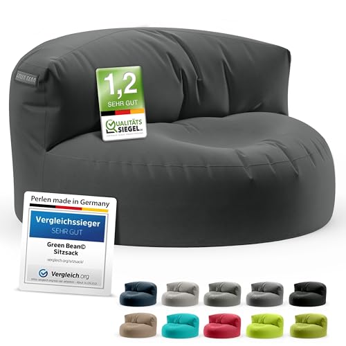 Green Bean Sitzsack Sofa mit Füllmaterial - Lounge im Sitzsack-Design 90x50cm mit ergonomischer Rückenlehne & waschbarem Bezug - Indoor und Outdoor geeignet in Dunkelgrau