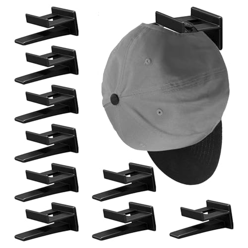 Organizador de sombreros para armario, sin taladrar, 10 ganchos para sombreros, organizador de sombreros | Organizador de almacenamiento de pared para colgar sombreros o gorras simples para armario